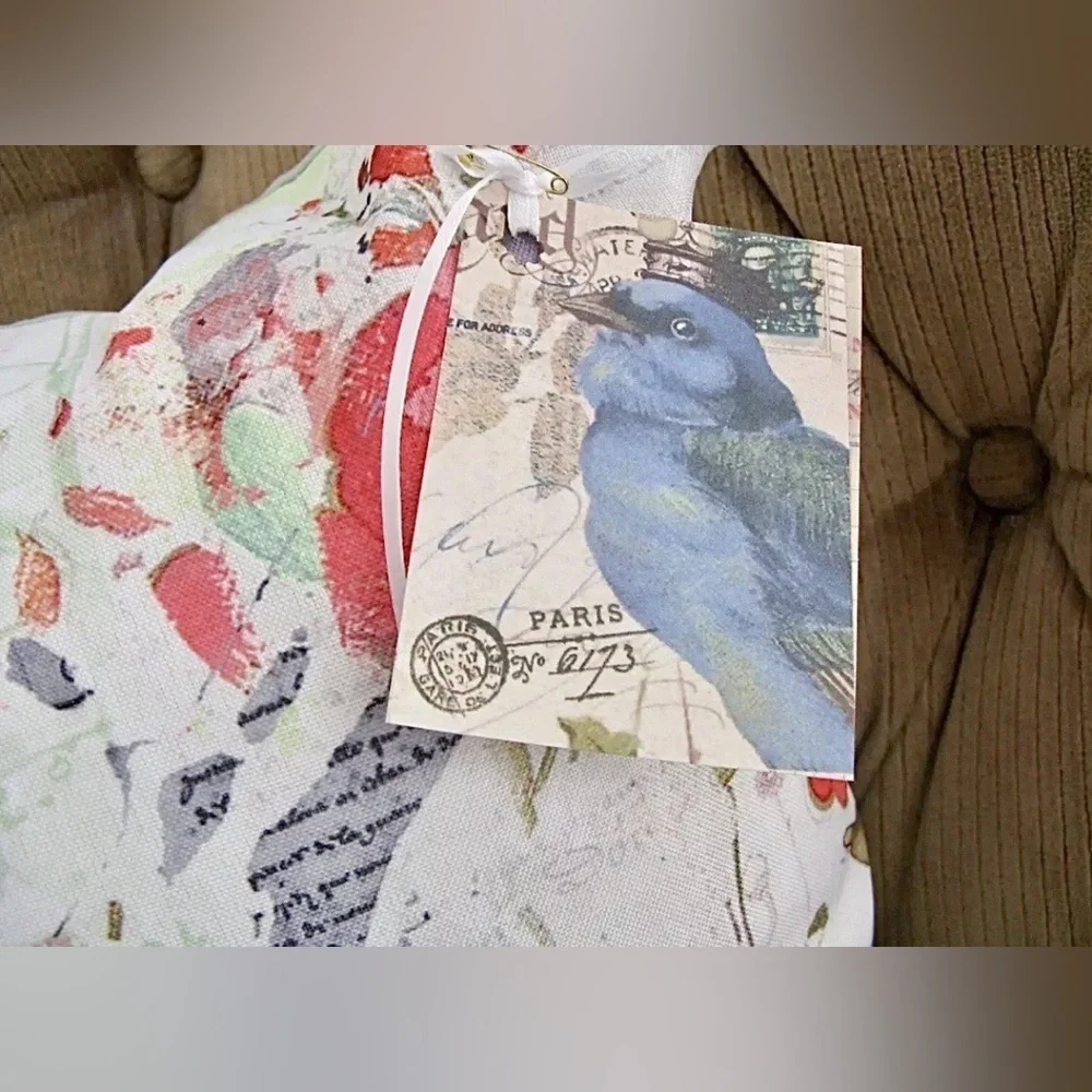 New Blue Bird Cottage French Country Toss Throw Pillow 18” x 18”
